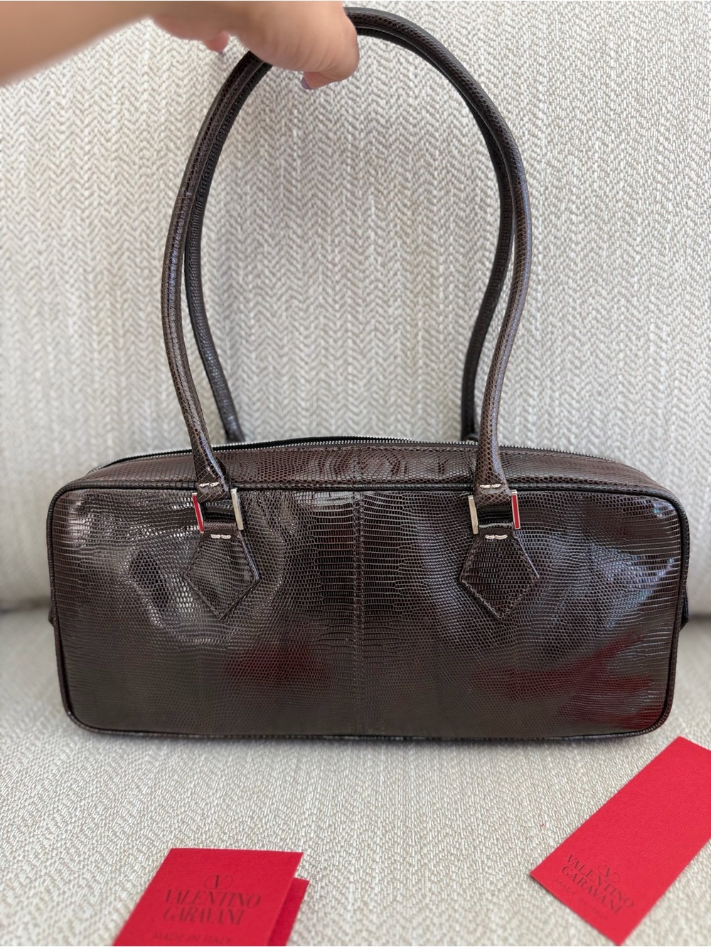 Vintage Valentino Garavani Dark Brown Lizard skin Leather Shoulder Bag